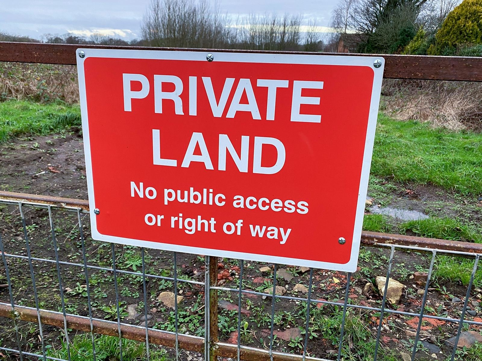Private land sign denoting an easement boundary
